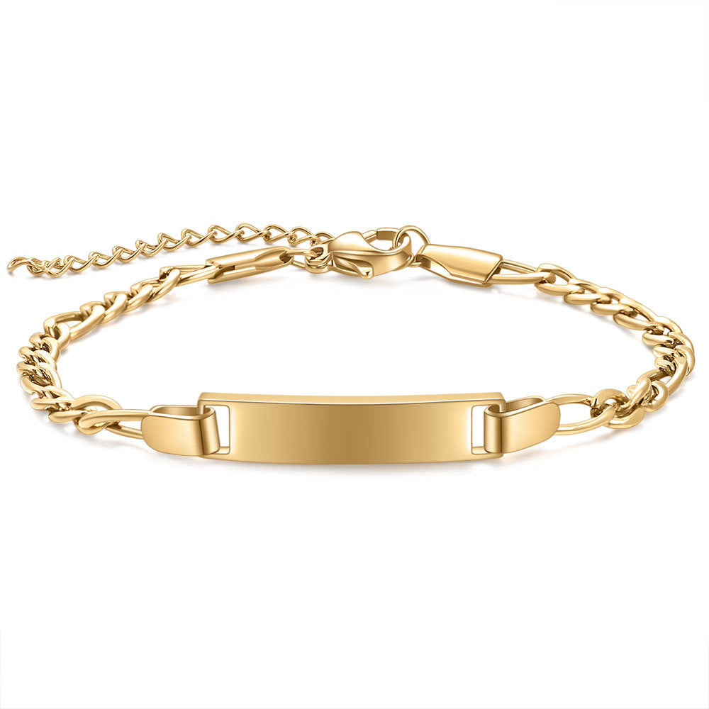 Bracelet enfant personnalisable en acier inoxydable à bande lisse et incurvée avec réglage 16+4cm