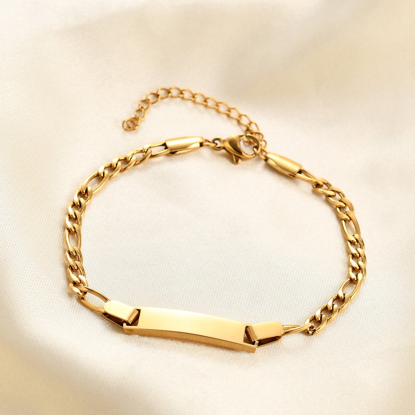 Bracelet enfant personnalisable en acier inoxydable à bande lisse et incurvée avec réglage 16+4cm