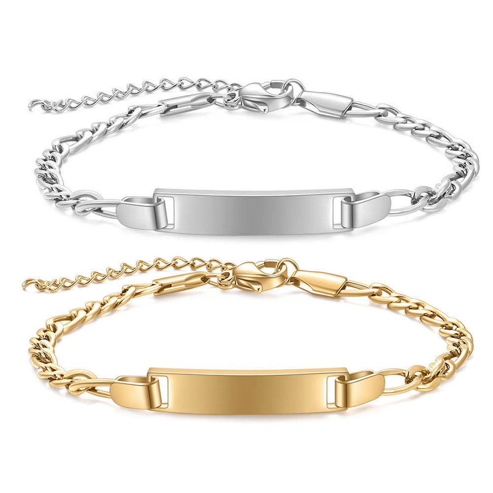 Bracelet enfant personnalisable en acier inoxydable à bande lisse et incurvée avec réglage 16+4cm